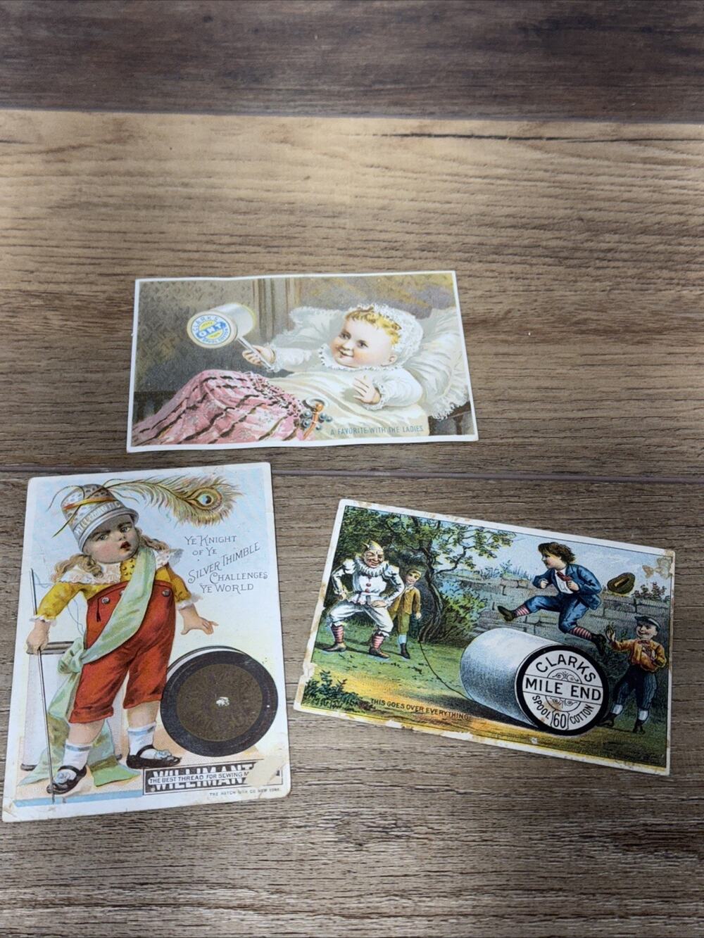 CLARK'S SPOOL COTTON -3 ANTIQUE TRADE CARDS